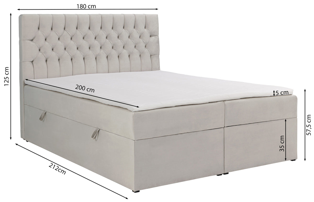 Lit continental 180x200 cm Daissy avec rangements et surmatelas en velours gris foncé
