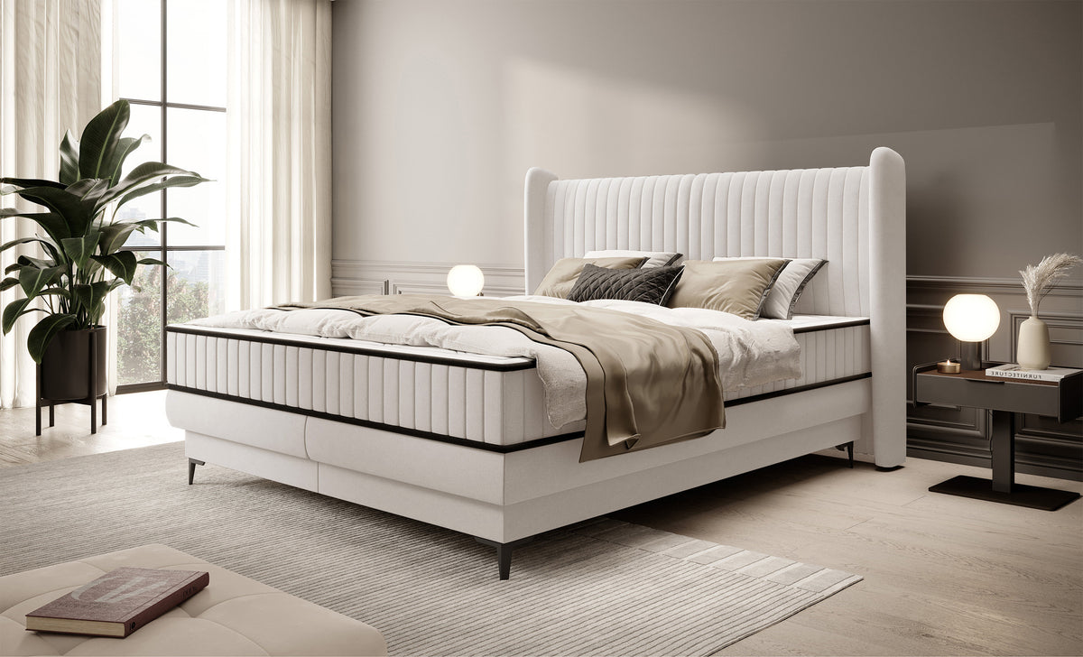 Lit continental 180x200 cm Daliano avec coffre en velours crème