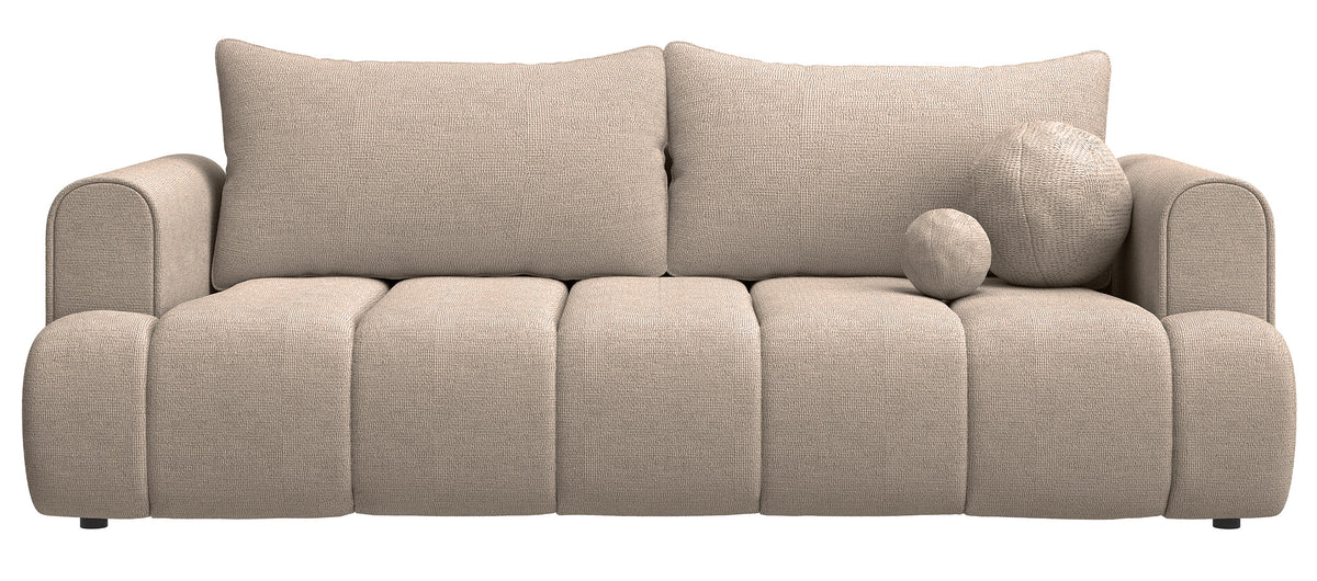 Canapé 3 places Dandelino avec fonction couchage, tissu chenille hydrofuge beige