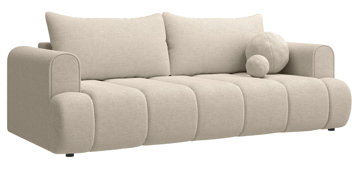 Canapé 3 places Dandelino avec fonction couchage, tissu chenille hydrofuge beige clair