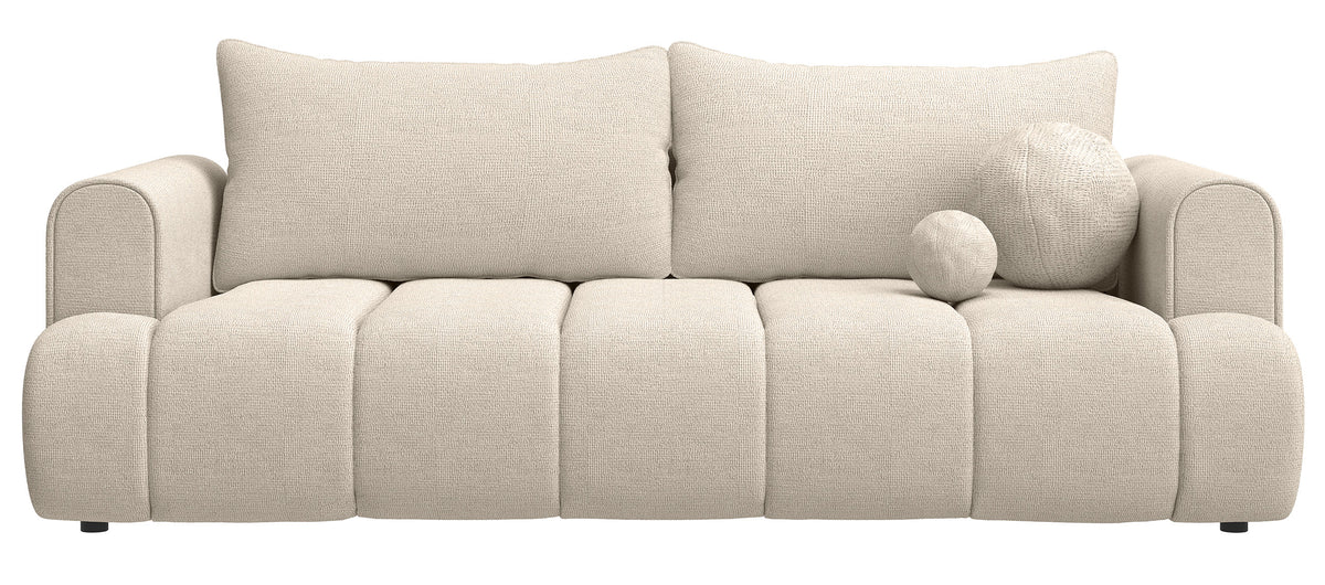 Canapé 3 places Dandelino avec fonction couchage, tissu chenille hydrofuge beige clair