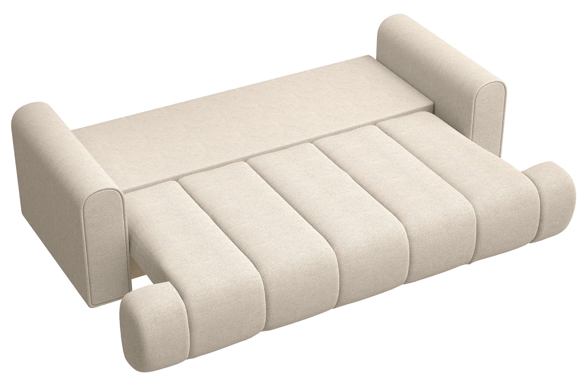 Canapé 3 places Dandelino avec fonction couchage, tissu chenille hydrofuge beige clair