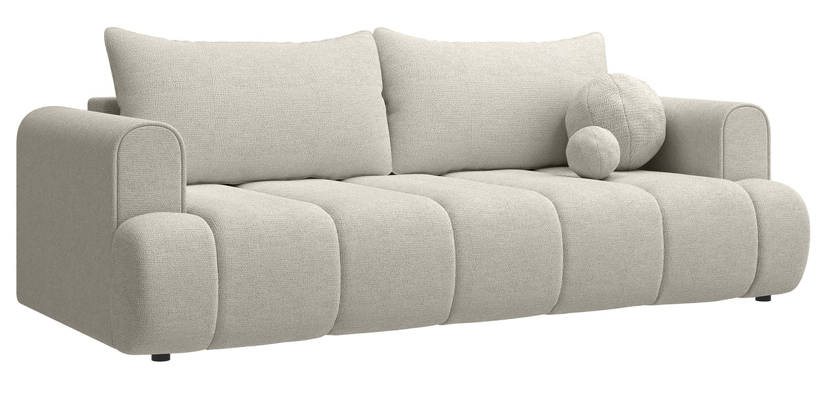 Canapé 3 places Dandelino avec fonction couchage, tissu chenille hydrofuge gris-beige