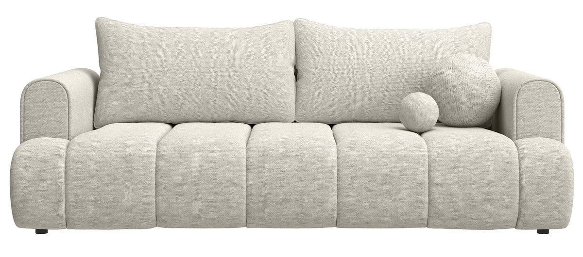 Canapé 3 places Dandelino avec fonction couchage, tissu chenille hydrofuge gris-beige