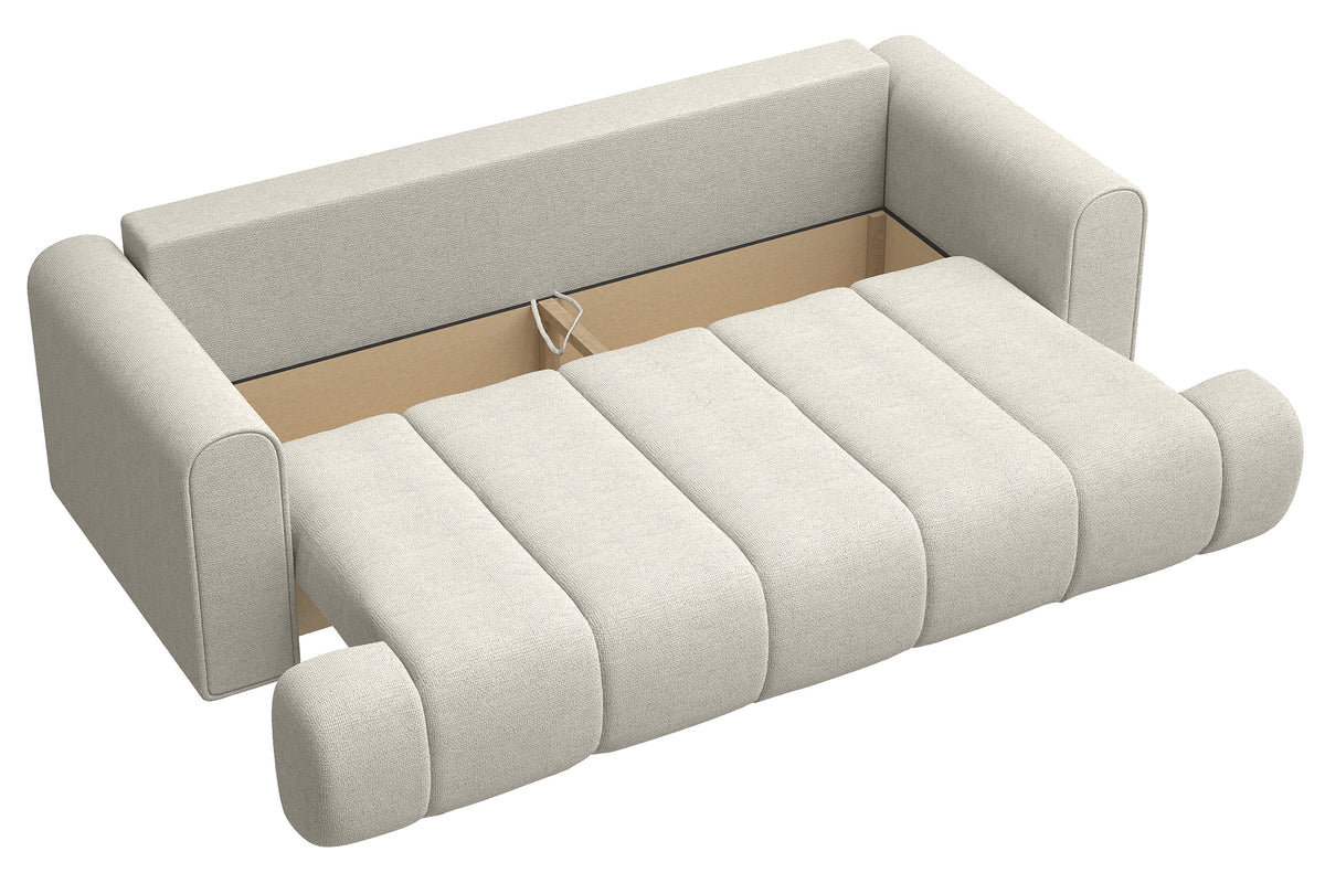 Canapé 3 places Dandelino avec fonction couchage, tissu chenille hydrofuge gris-beige