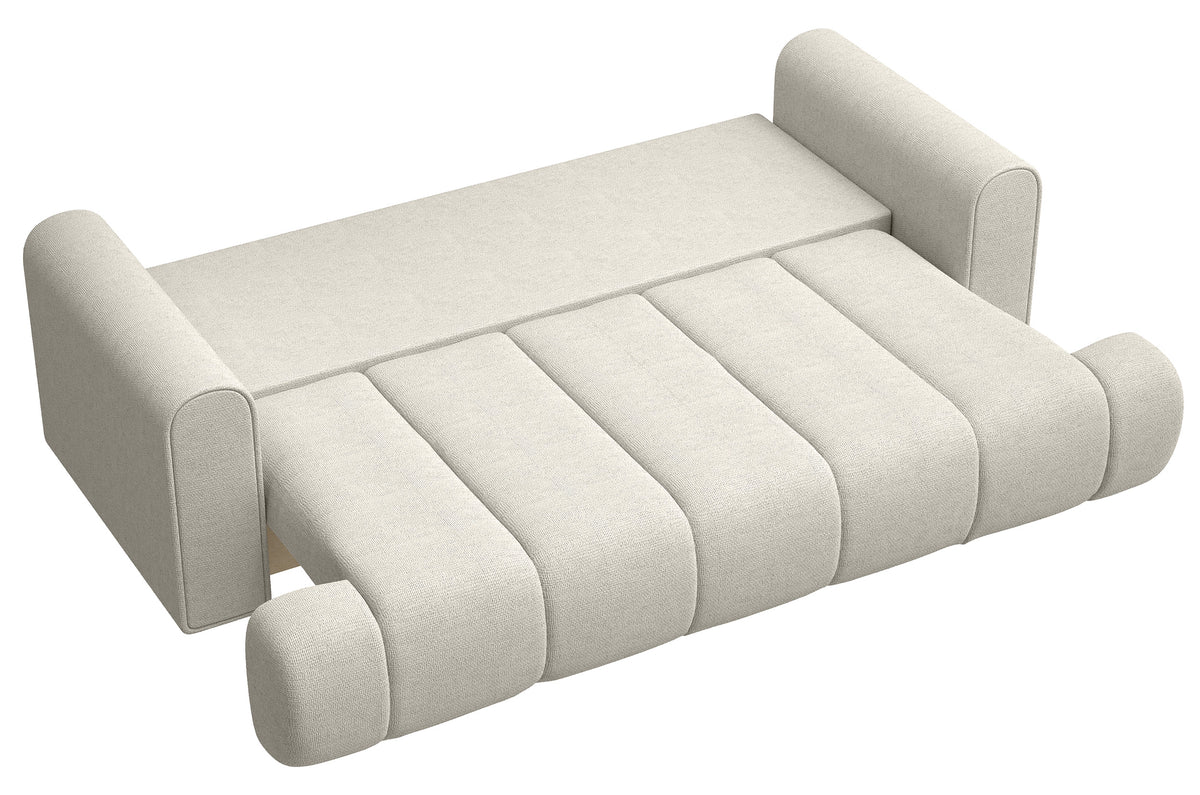 Canapé 3 places Dandelino avec fonction couchage, tissu chenille hydrofuge gris-beige
