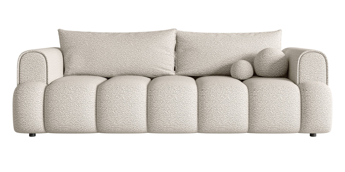 Canapé 3 places Dandelino avec fonction couchage en bouclé crème