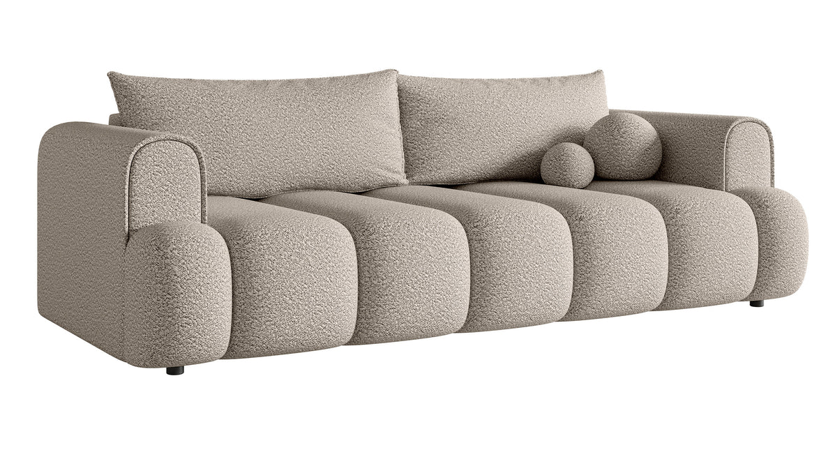 Canapé 3 places Dandelino avec fonction couchage, boucle beige clair