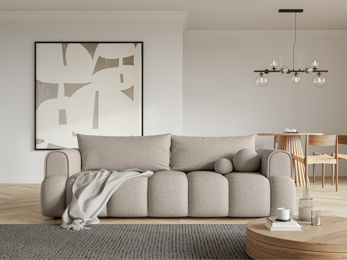 Canapé 3 places Dandelino avec fonction couchage, boucle beige clair