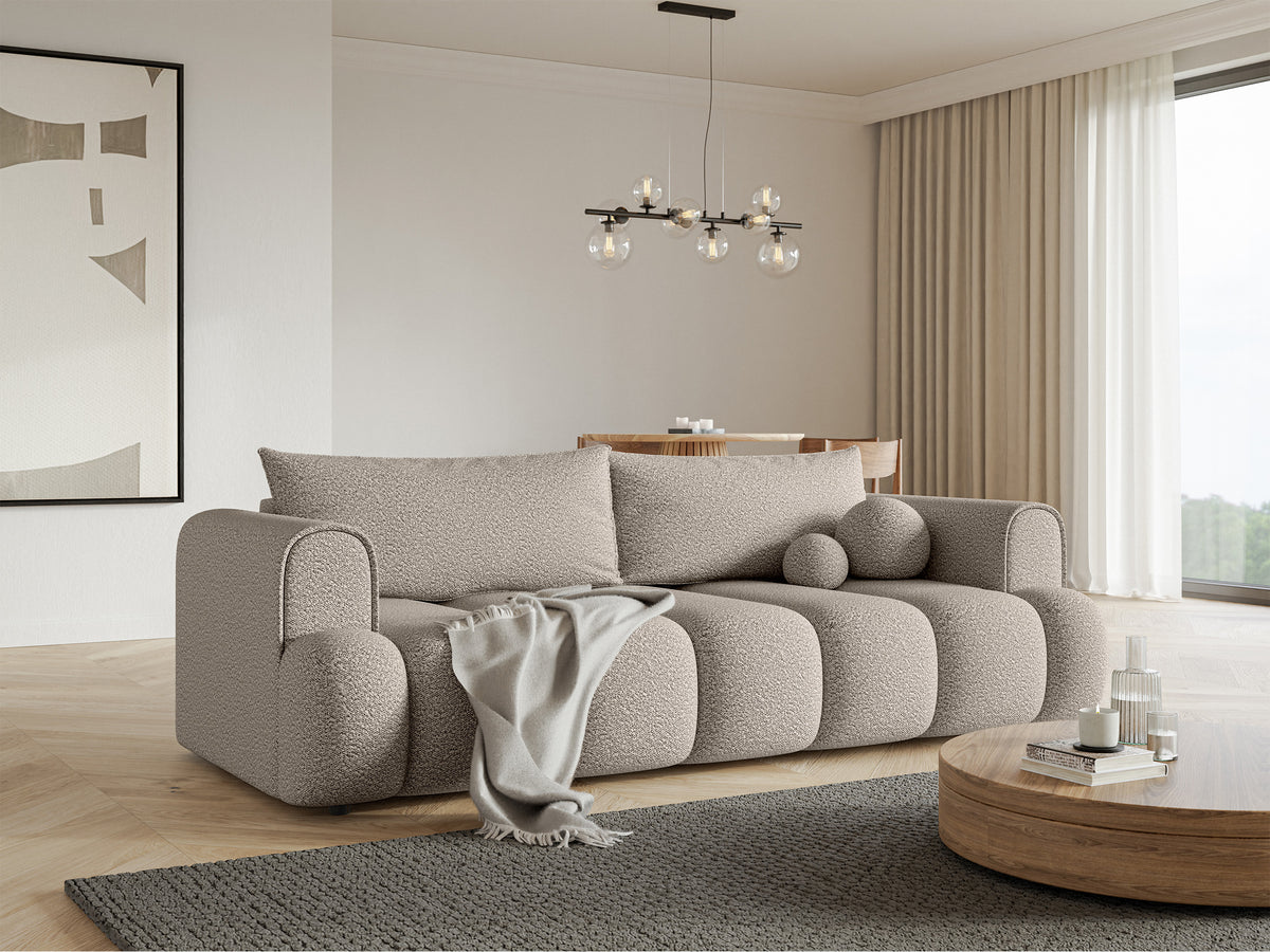 Canapé 3 places Dandelino avec fonction couchage, boucle beige clair
