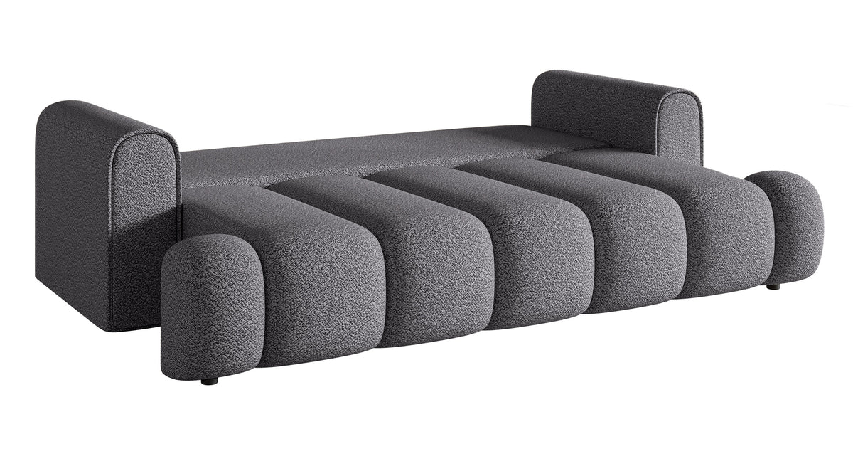 Dreisitziges Sofa Dandelino mit Schlafunktion, grauer Bouclé-Stoff