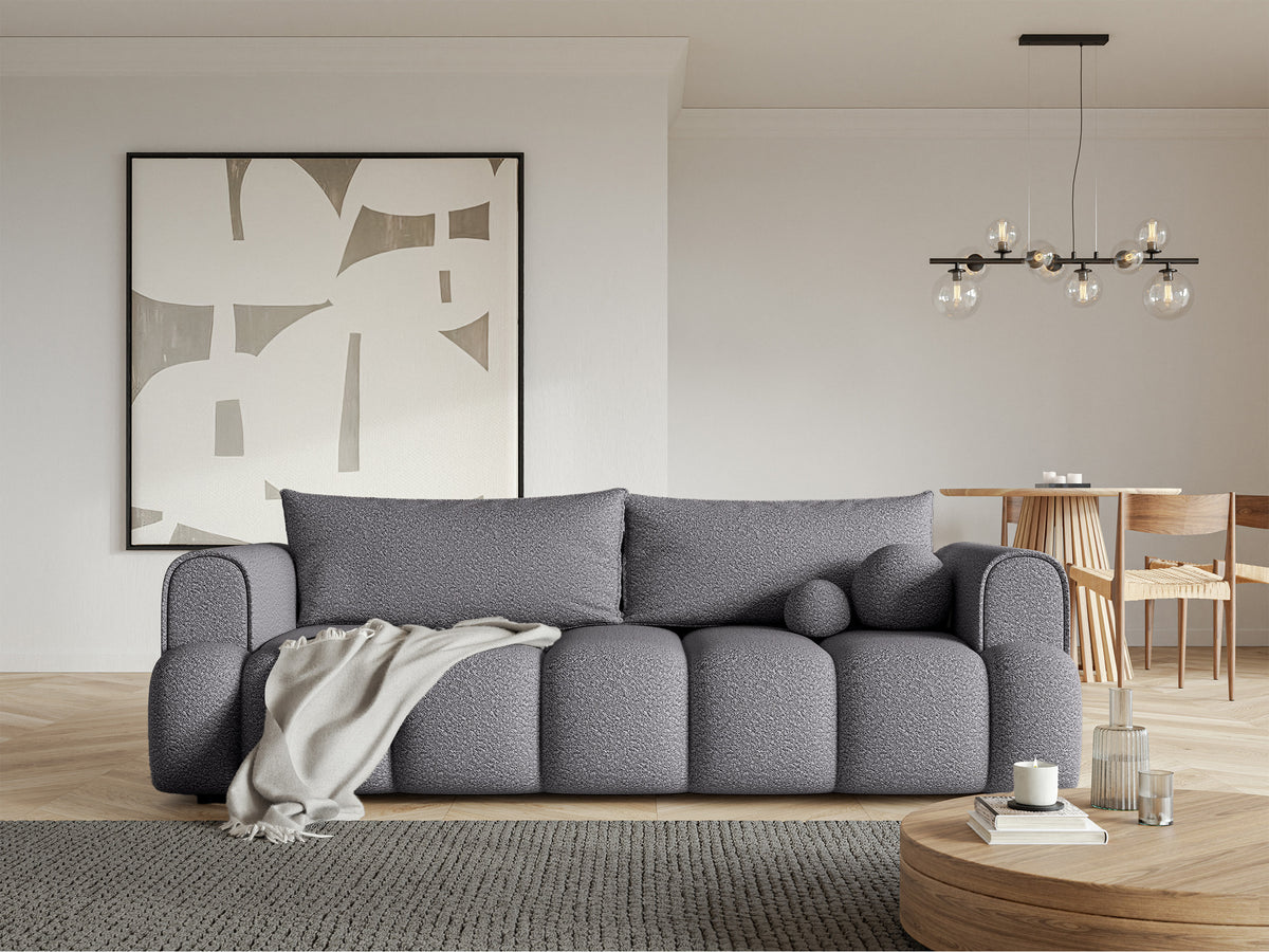 Canapé 3 places Dandelino avec fonction couchage en bouclé gris