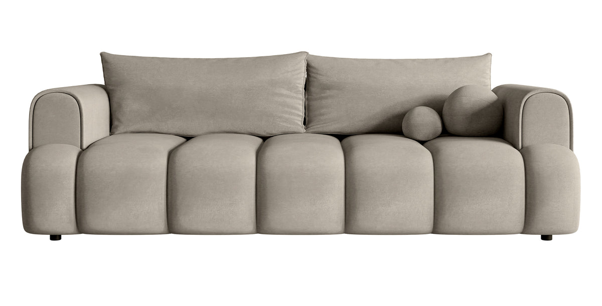 Canapé 3 places Dandelino avec fonction couchage, velours hydrofuge gris