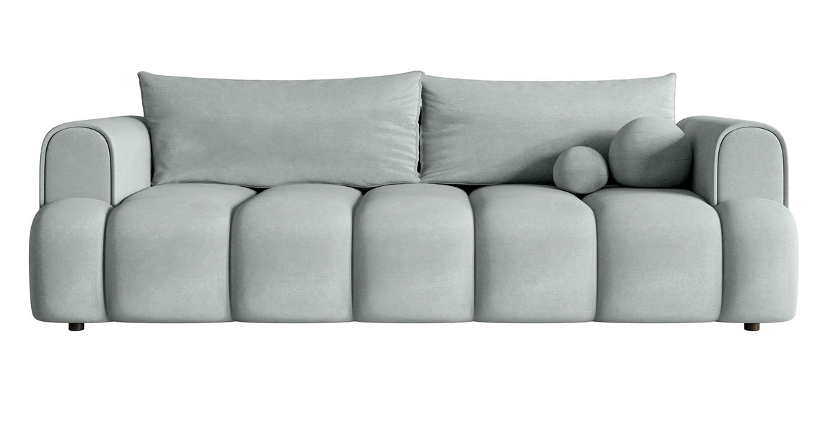 Canapé 3 places Dandelino avec fonction couchage en velours hydrofuge gris clair