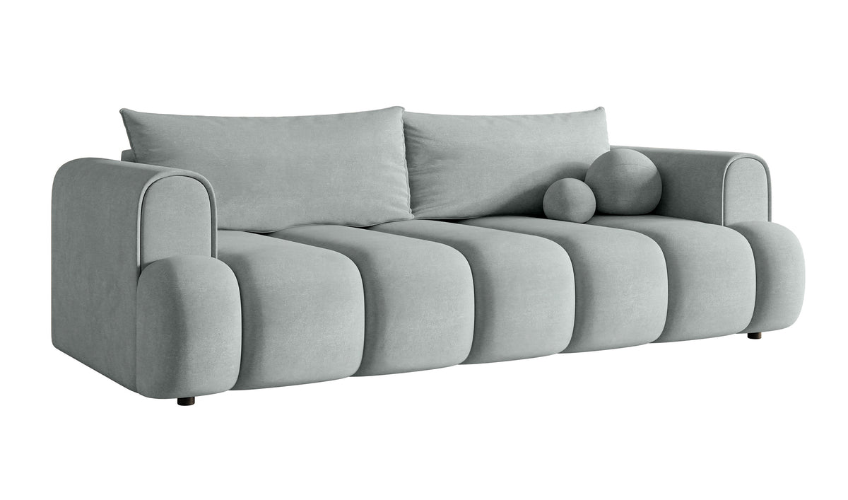 Canapé 3 places Dandelino avec fonction couchage en velours hydrofuge gris clair
