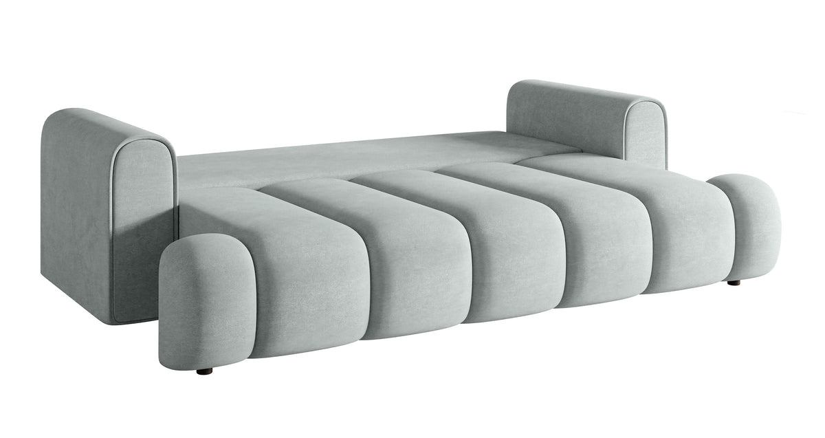 Canapé 3 places Dandelino avec fonction couchage en velours hydrofuge gris clair