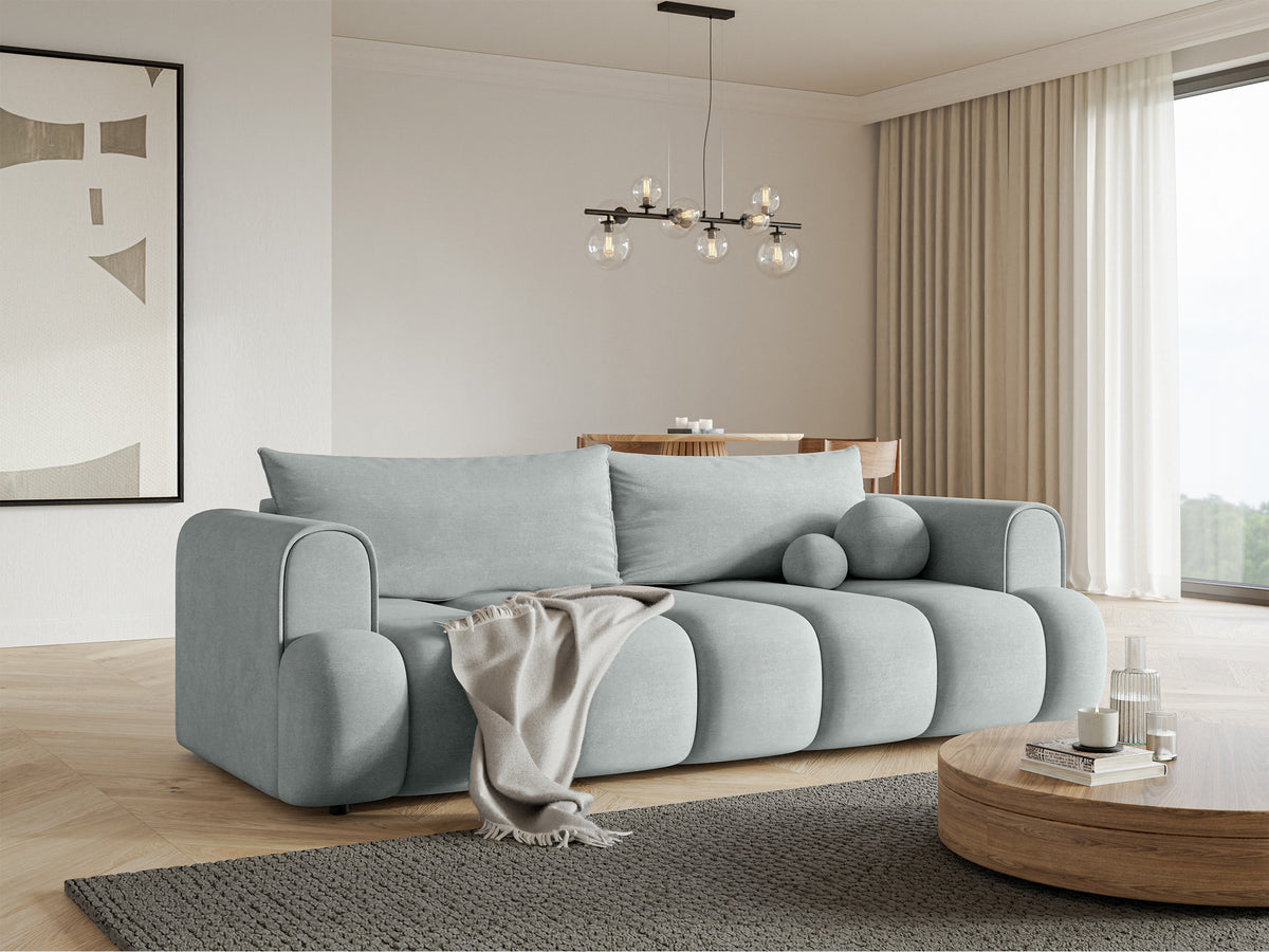 Canapé 3 places Dandelino avec fonction couchage en velours hydrofuge gris clair