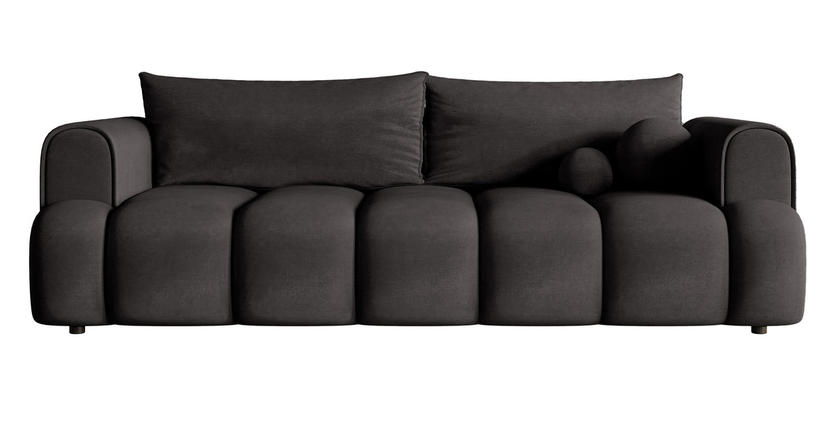 Canapé 3 places Dandelino avec fonction couchage, velours hydrofuge graphite