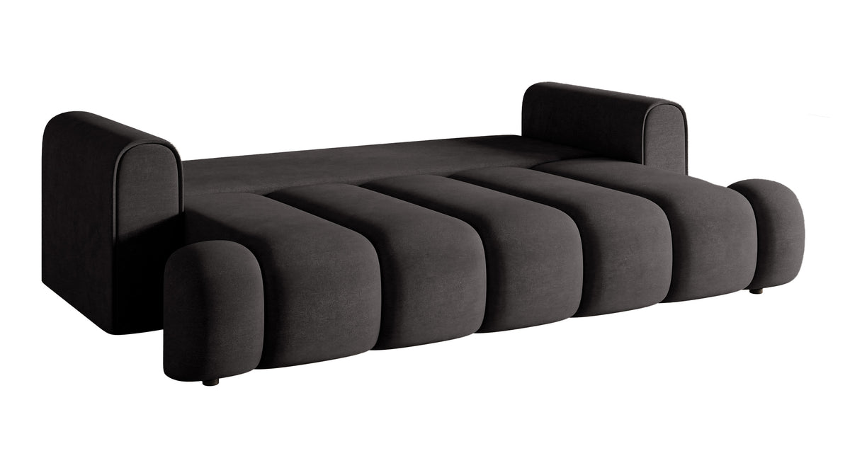 Dreisitziges Sofa Dandelino mit Schlaffunktion, Graphit, hydrophobes Samtgewebe