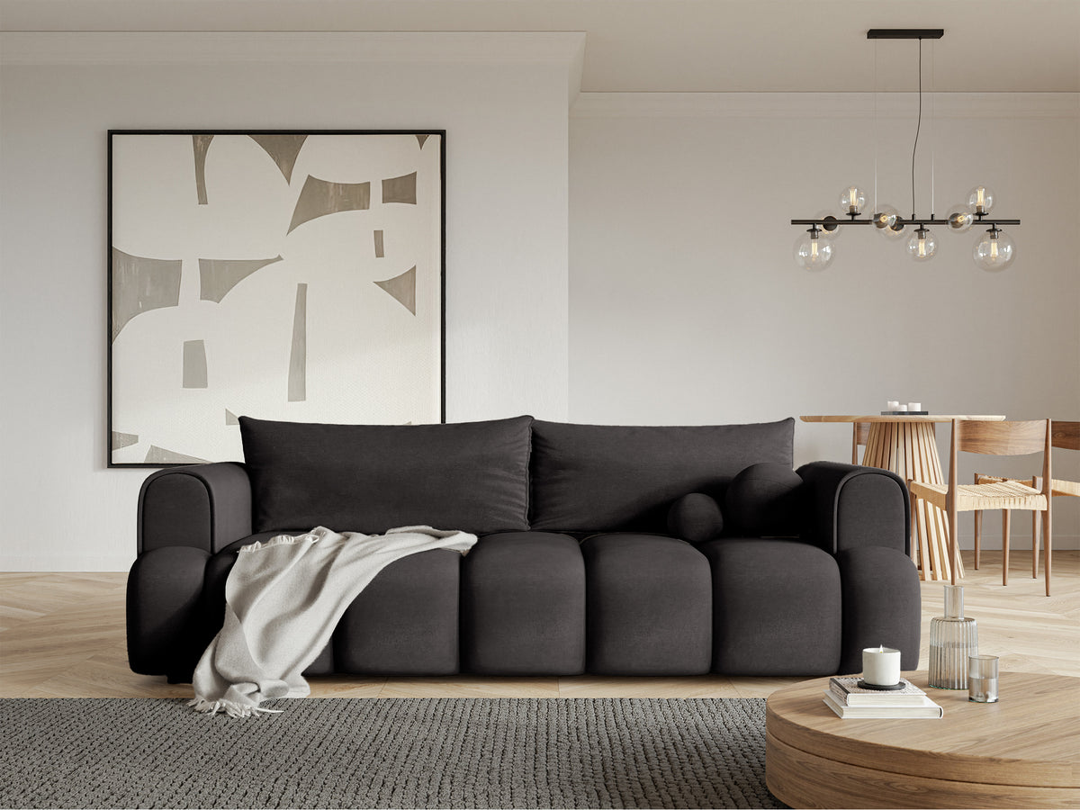 Canapé 3 places Dandelino avec fonction couchage, velours hydrofuge graphite