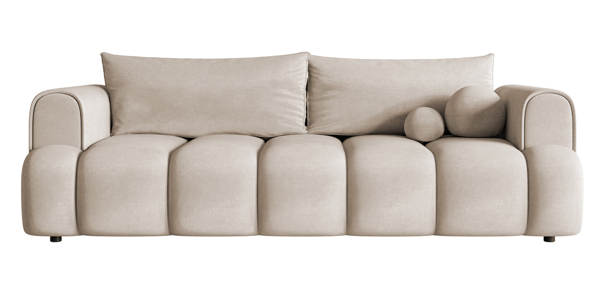 Canapé 3 places Dandelino avec fonction couchage, velours hydrofuge gris-beige