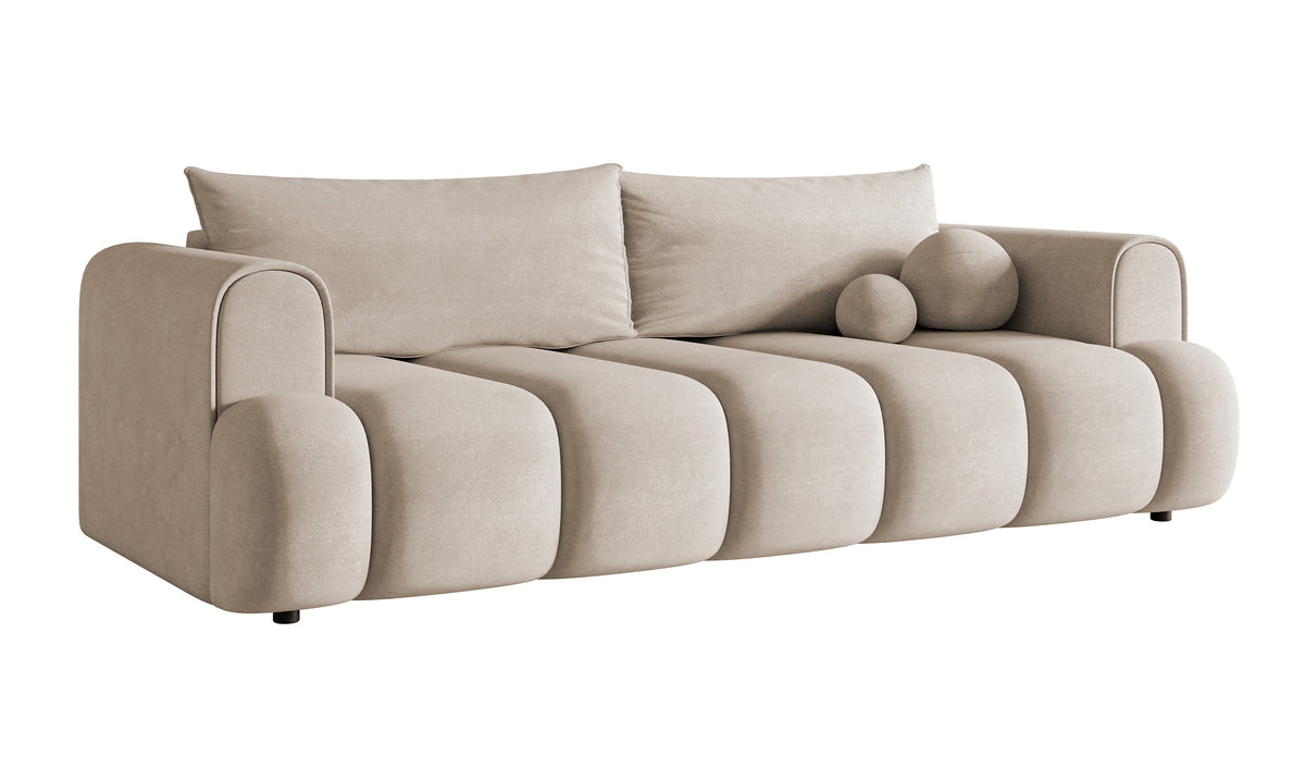 Canapé 3 places Dandelino avec fonction couchage, velours hydrofuge gris-beige