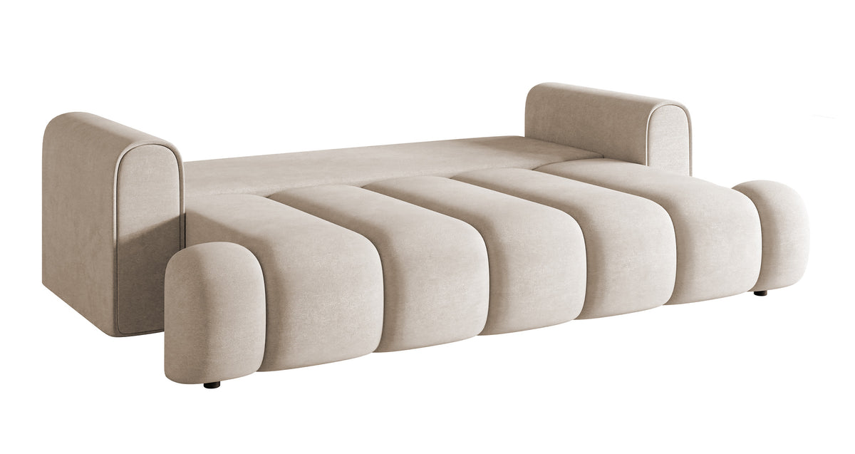 Canapé 3 places Dandelino avec fonction couchage, velours hydrofuge gris-beige