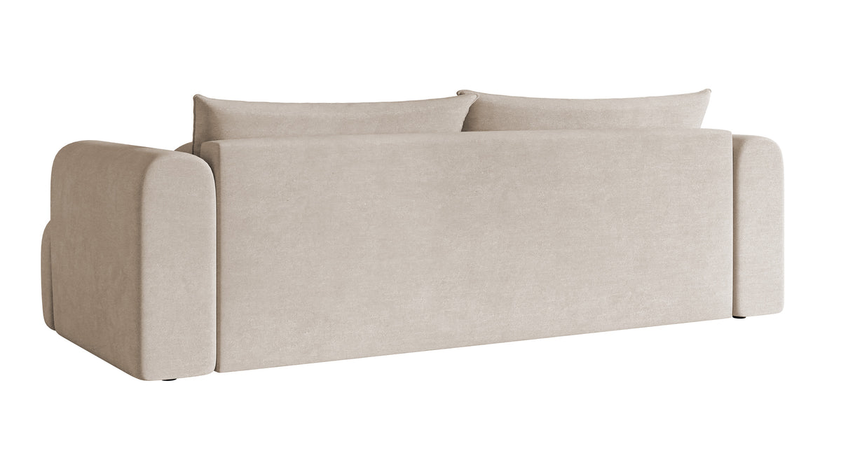 Canapé 3 places Dandelino avec fonction couchage, velours hydrofuge gris-beige