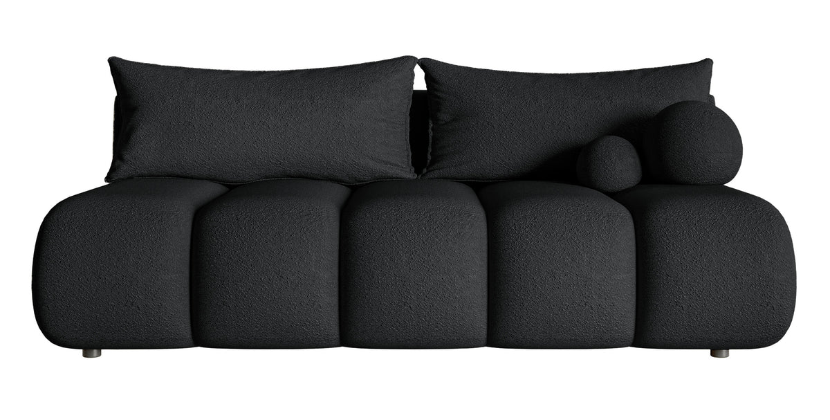 Dreisitziges Sofa Dandelino Mini mit Schlaffunktion, schwarzes Bouclé
