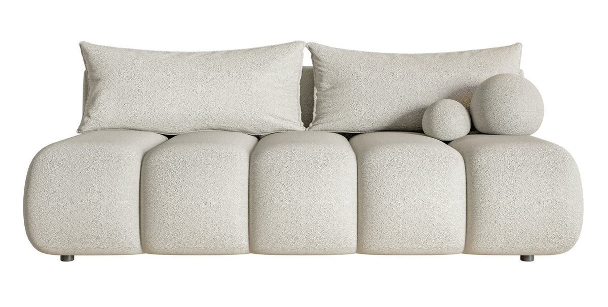 Dreisitziges Sofa Dandelino Mini mit Schlaffunktion, hellbeige Bouclé