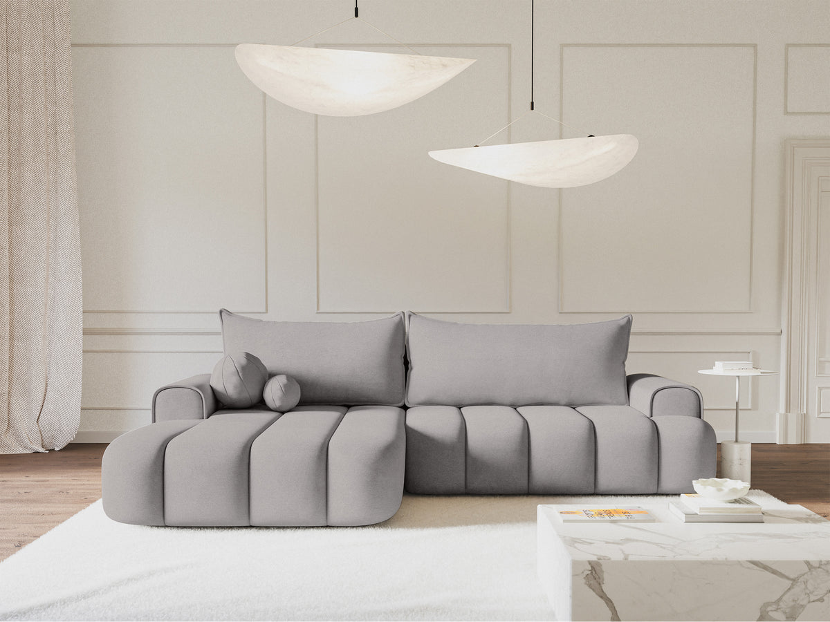 Ecksofa mit Schlaffunktion Dandelino, L-förmig, linksseitig, mit Stauraum, grauer Samt