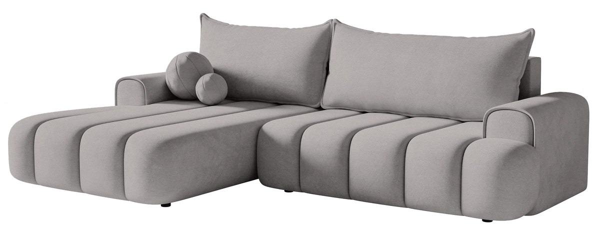 Ecksofa mit Schlaffunktion Dandelino, L-förmig, linksseitig, mit Stauraum, grauer Samt