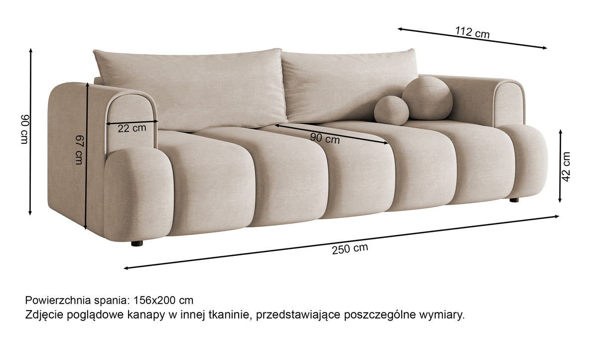 Canapé 3 places Dandelino avec fonction couchage, tissu chenille hydrofuge beige clair
