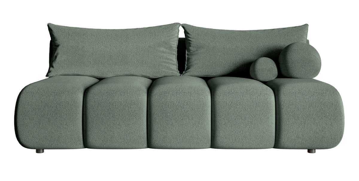 Dreisitziges Sofa Dandelino Mini mit Schlaffunktion in Salbeigrün Chenille