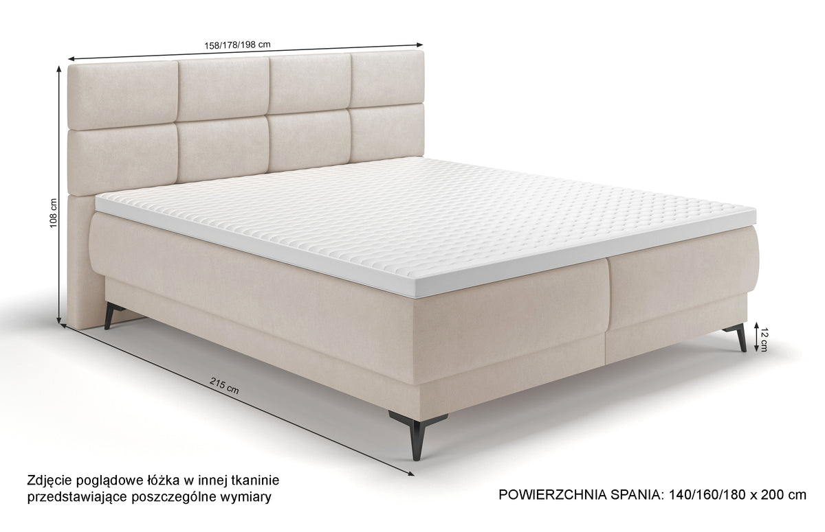 Lit continental 180x200 cm Rektango avec rangement et surmatelas velours graphite