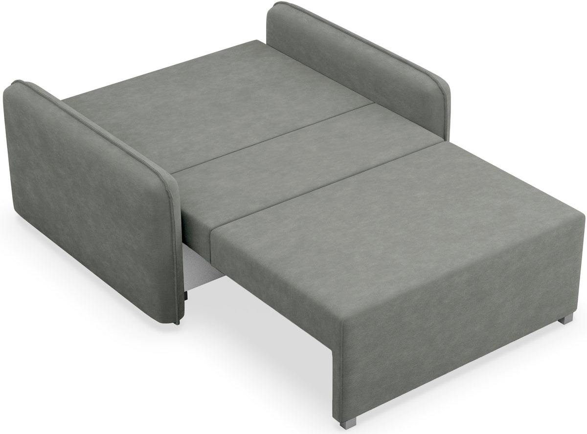 Zweisitziges Schlafsofa Duelia mit Stauraum, dunkelgrauer hydrophober Chenillebezug