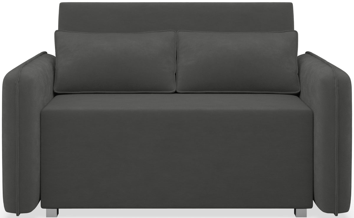 Zweisitziges ausklappbares Sofa Duelia mit Stauraum, graphitfarben, hydrophobes Chenille