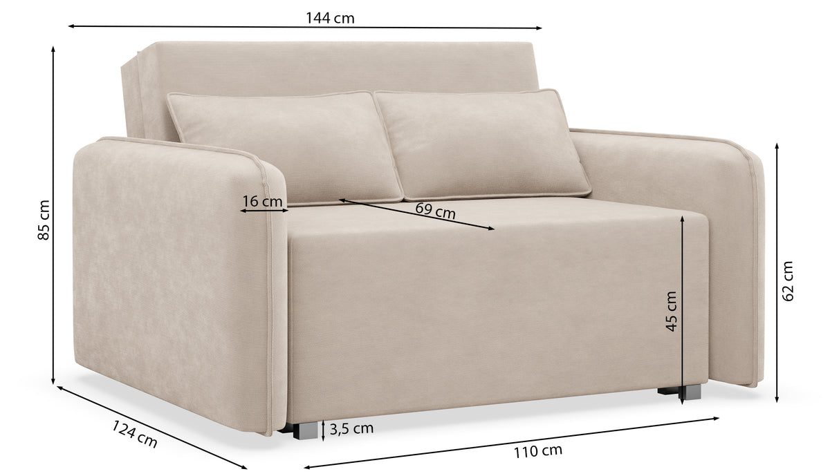 Zweisitziges Schlafsofa Duelia mit Stauraum, dunkelgrauer hydrophober Chenillebezug