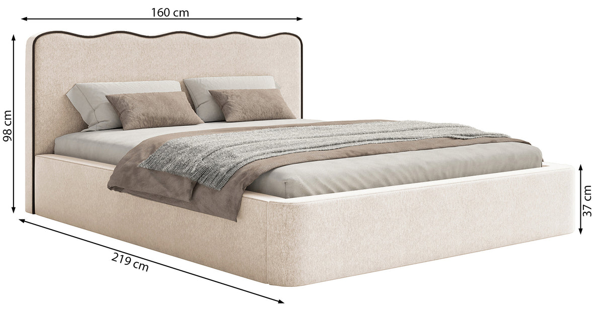 Polsterbett 140x200 cm Duney mit Stauraum, hellbeige Geflecht