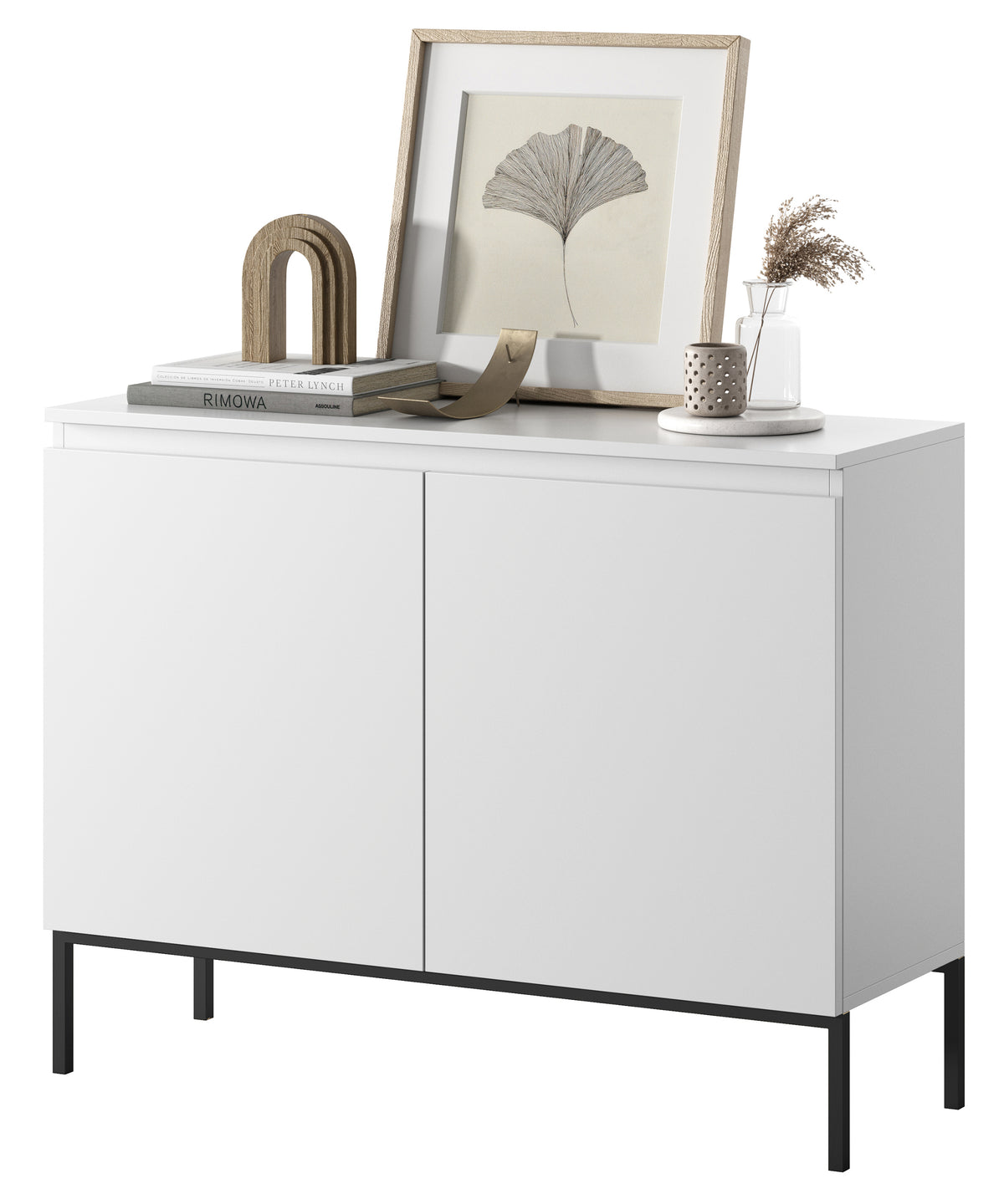 Commode 2 portes Bemmi 100 cm blanche avec pieds noirs