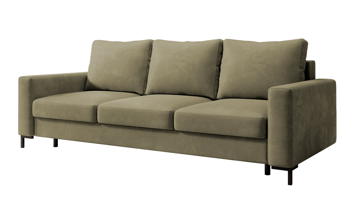 Canapé-lit 3 places Mokpeo avec coffre, velours beige foncé