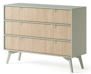 Commode Favoria avec tiroirs 106 cm eucalyptus/chevron scandi avec poignées dorées