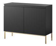Commode 2 portes Bemmi 100 cm noire avec pieds dorés