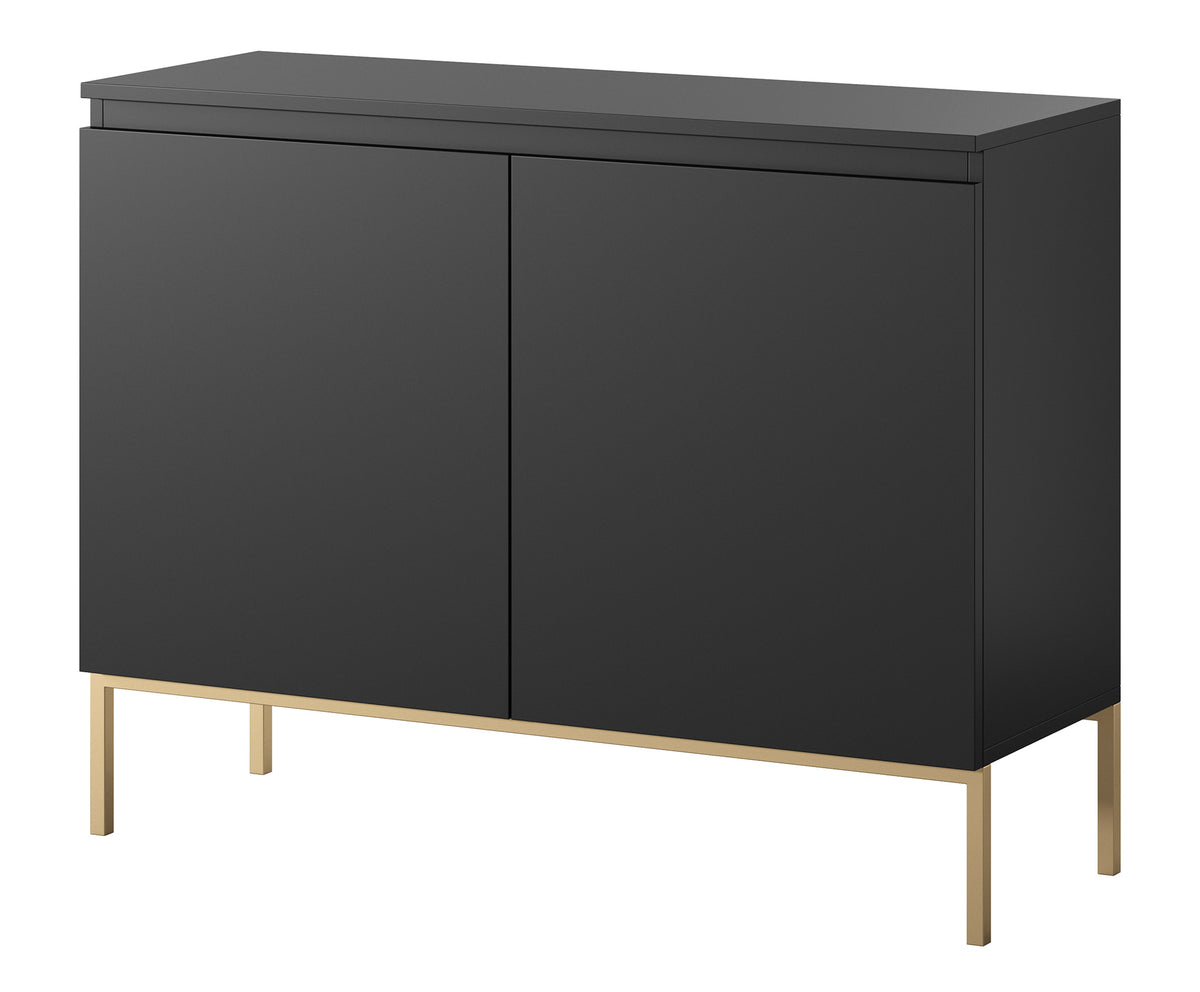 Commode 2 portes Bemmi 100 cm noire avec pieds dorés