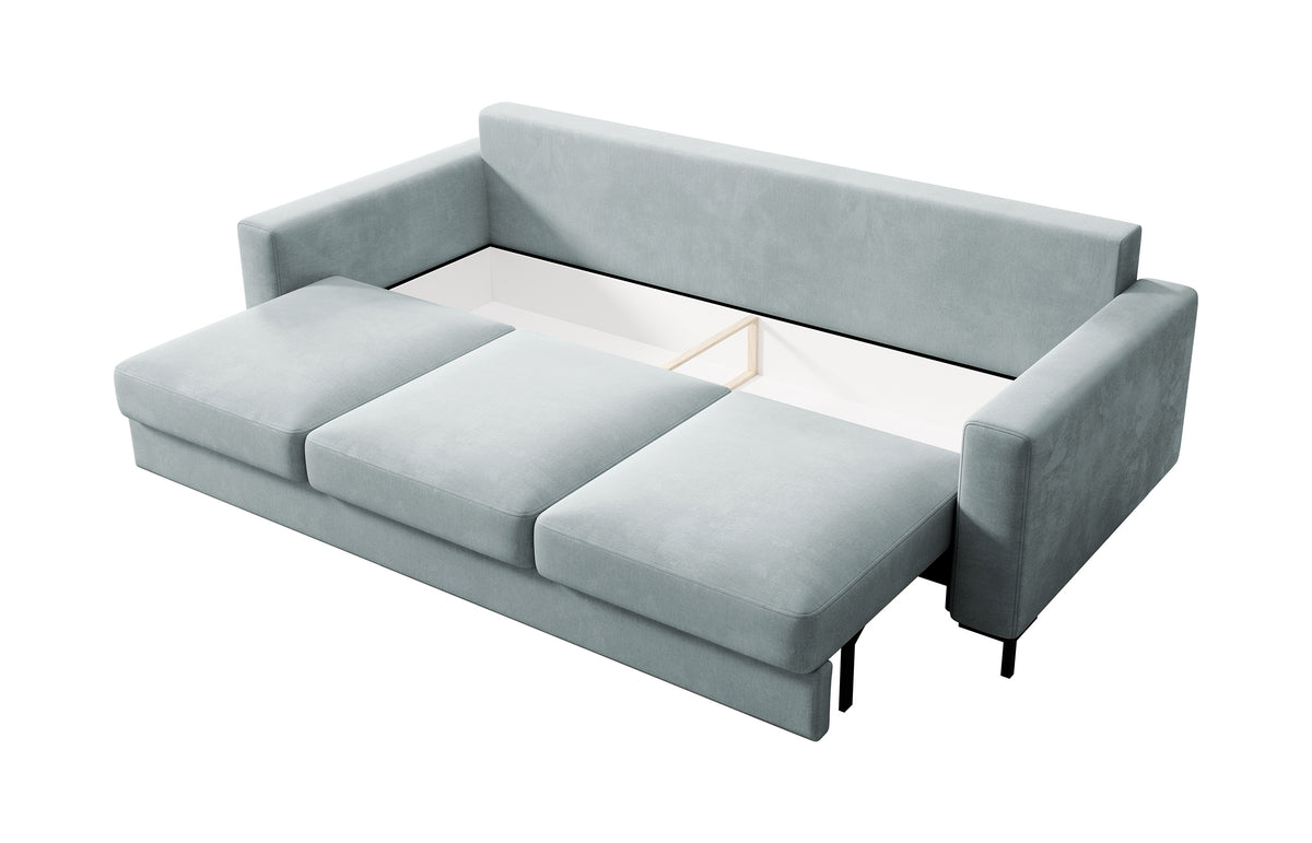 Canapé convertible 3 places Mokpeo avec rangement, velours gris facile à nettoyer