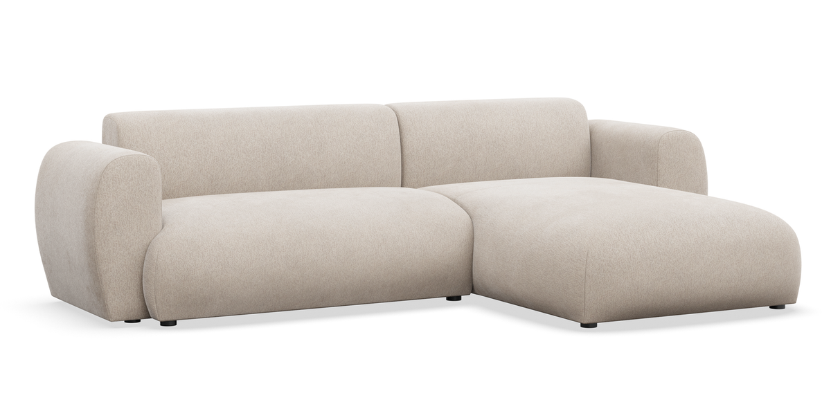 Canapé d'angle droit Emia avec fonction couchage, en chenille beige