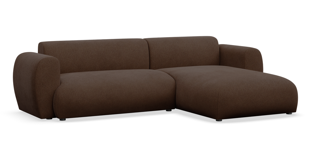 Ecksofa mit Schlaffunktion Emia, L-förmig, rechtsseitig, brauner Chenille-Bezug