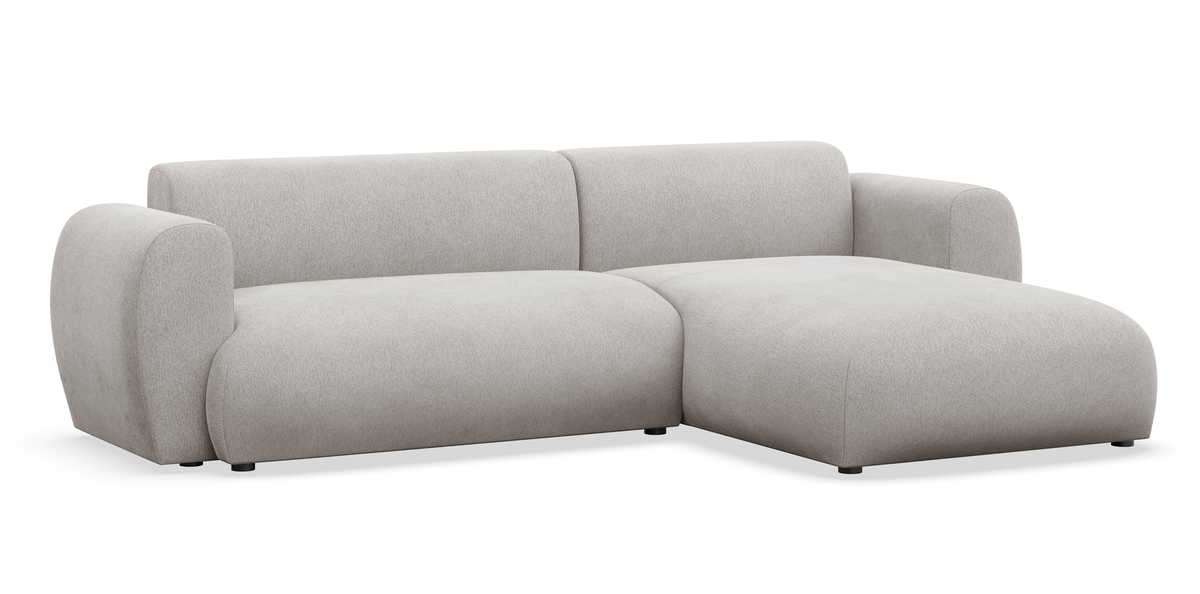 Canapé d’angle convertible Emia en L, côté droit, en chenille gris clair