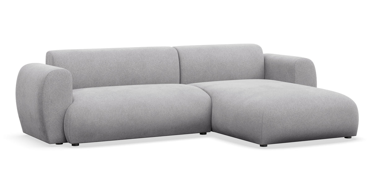 Canapé d'angle droit Emia avec fonction couchage, tissu chenille gris