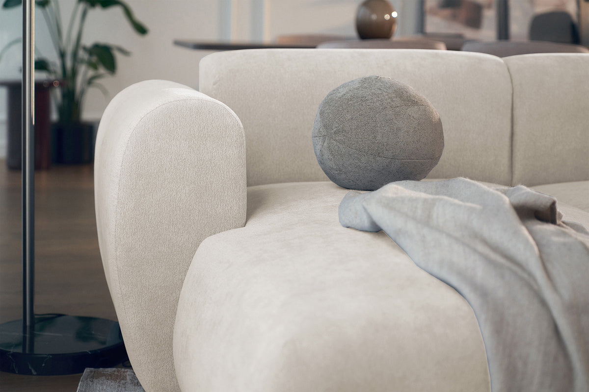 Canapé d'angle gauche Emia avec fonction couchage, tissu chenille beige